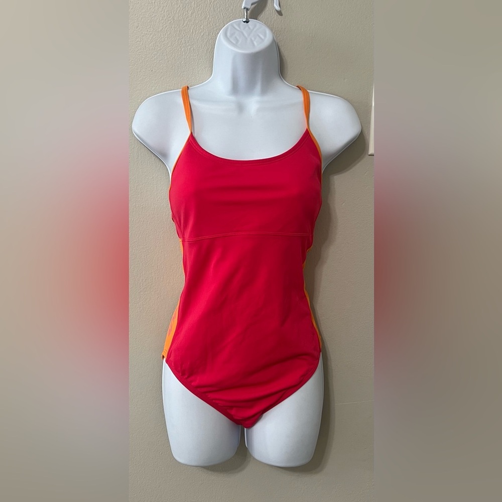 Speedo One Piece Swimsuit Women’s Size 9/10 Pink Orange Racerback EUC